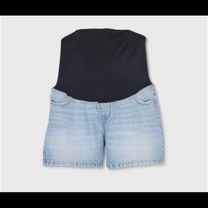 Crossover Panel Midi Maternity Jean Shorts - Isabel Maternity by Ingrid & Isabel